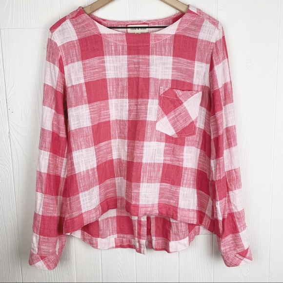 cloth & stone Tops - Cloth & Stone Pink Buffalo Check Button Back Top